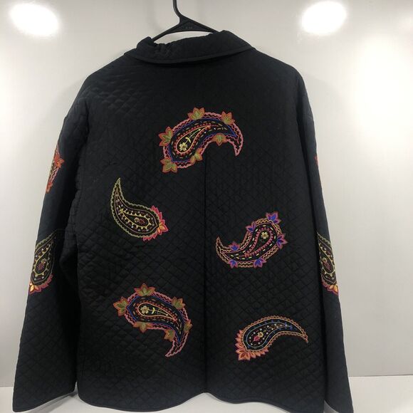 Maggy London Quilted Silk Jacket Women Size 16 Embroidered Paisley Blazer Shaket - Picture 7 of 7